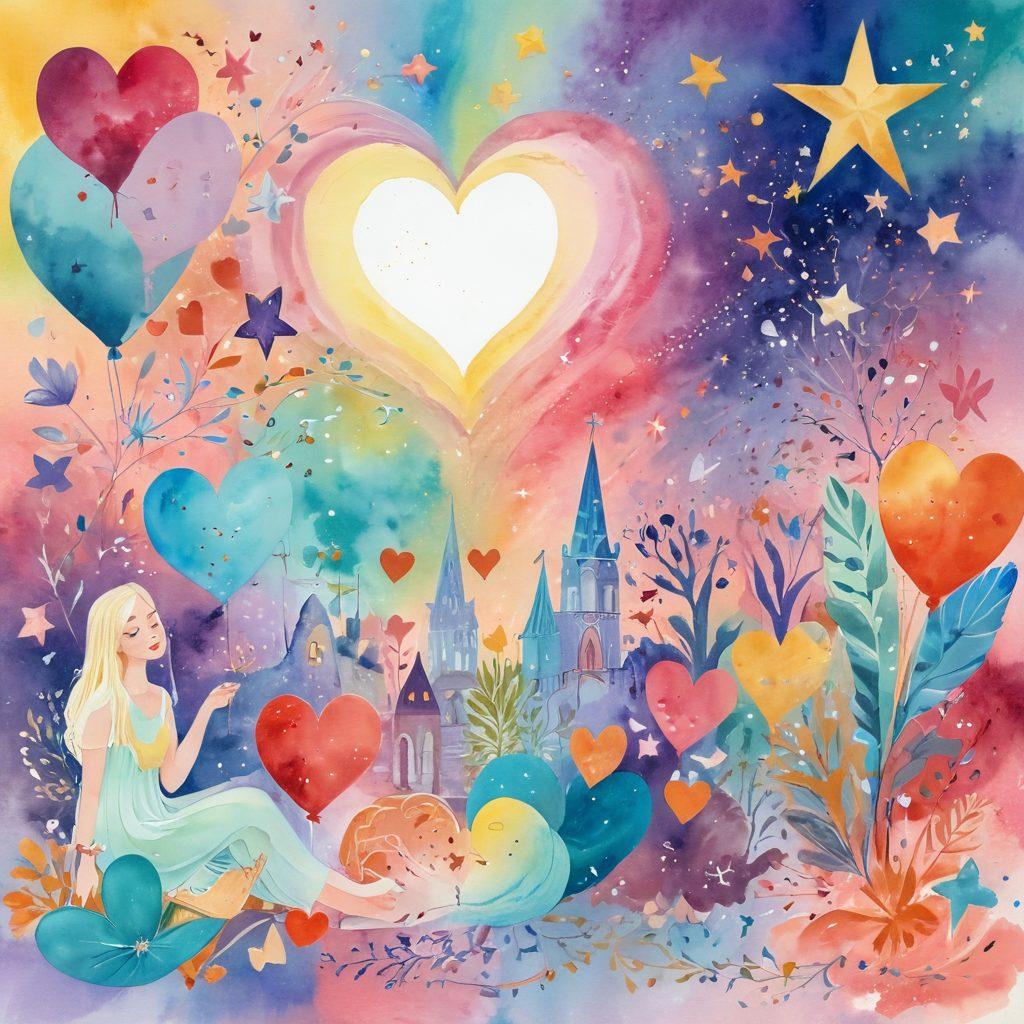 A whimsical collage showcasing various artistic representations, including paintings, sculptures, and digital art, all emanating feelings of satisfaction and bliss. The background features soft pastel colors, while luminous brush strokes create a sense of warmth and joy. Include ethereal elements like floating hearts and stars to emphasize happiness. The central focus should be on a diverse group of people admiring the artwork, reflecting a shared experience. vibrant colors. surreal. soft focus.